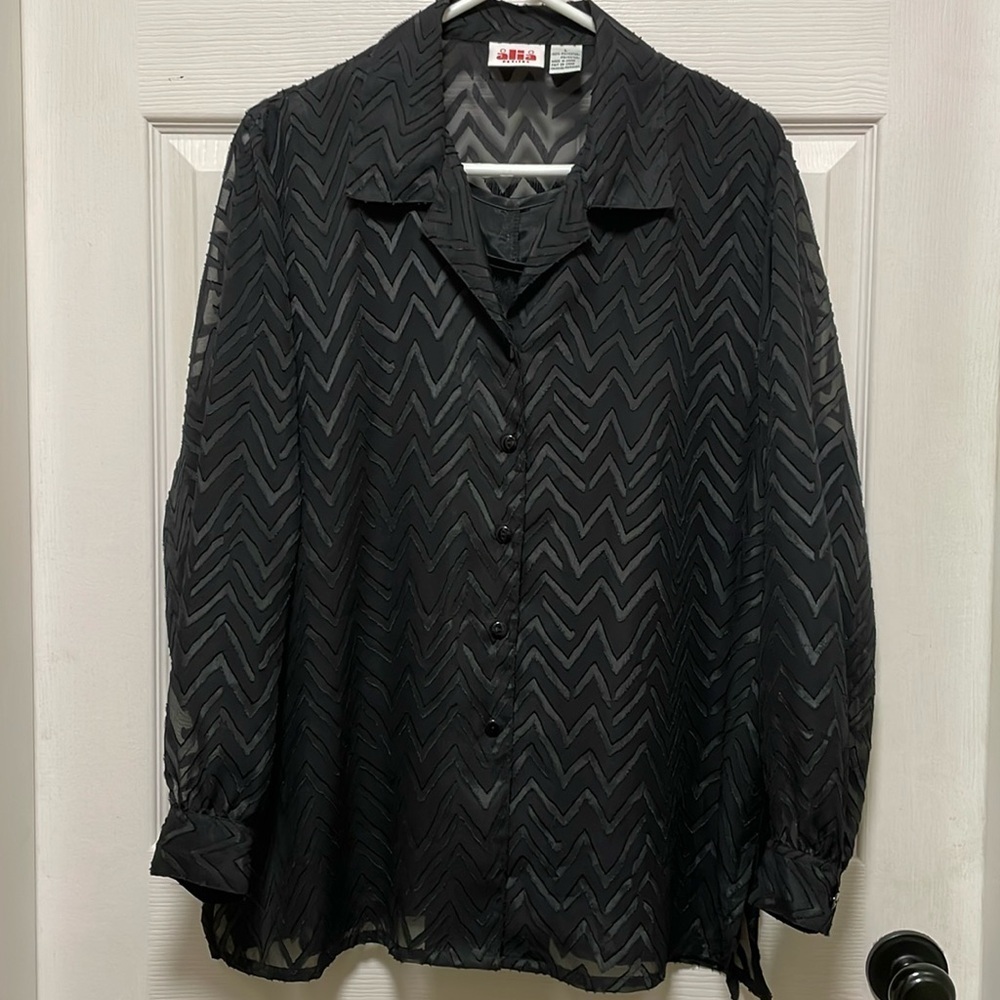 ALIA | Petites |Sheer |Chevron |PullOver| Collared|Blouse w Built in Cami|Size L